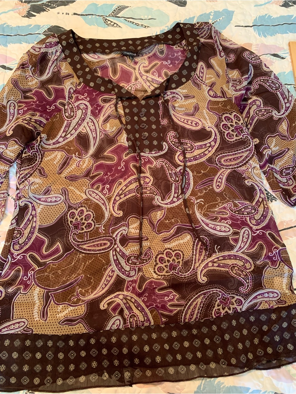 Maurices Brown and Purple Paisley Blouse